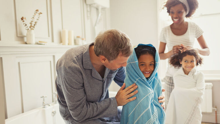 Family in bathroom