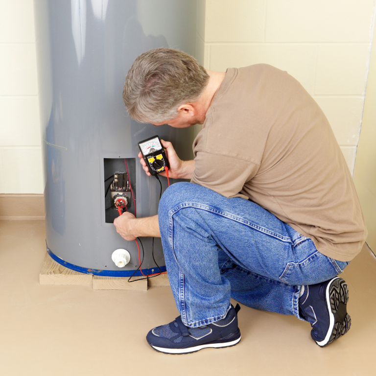 homeowner doing general water heater maintenance