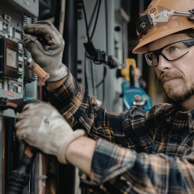 Electrician working on panel