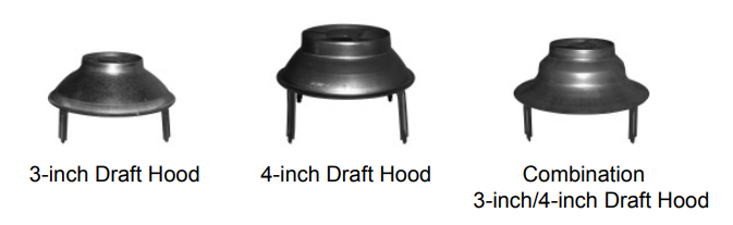 3 inch draft hood, 4 inch draft hood, combination 3 inch/4 inch draft hood